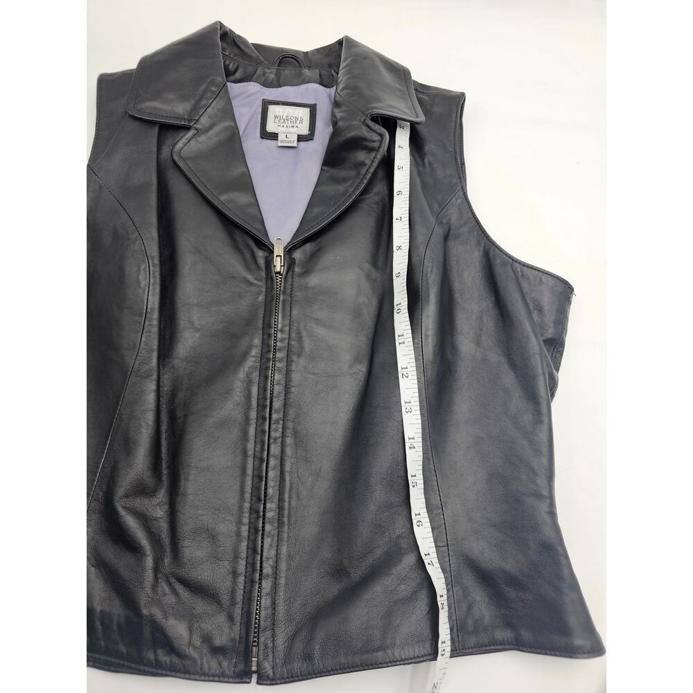 Vintage Women's Size L Black Leather Vest - Picture 6 of 6